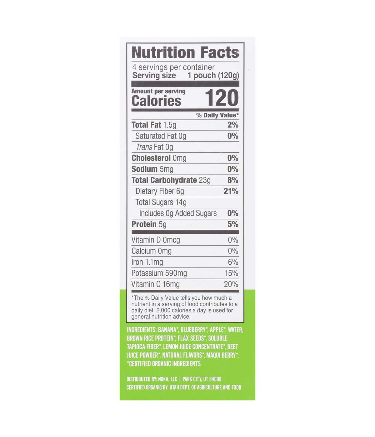 Noka Superfood Smoothies + Prebitic Fiber & Flax Pouches - Blueberry Beet; image 3 of 4