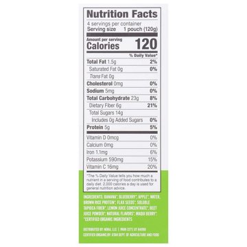 Noka Superfood Smoothies + Prebitic Fiber & Flax Pouches - Blueberry Beet, 4 ct