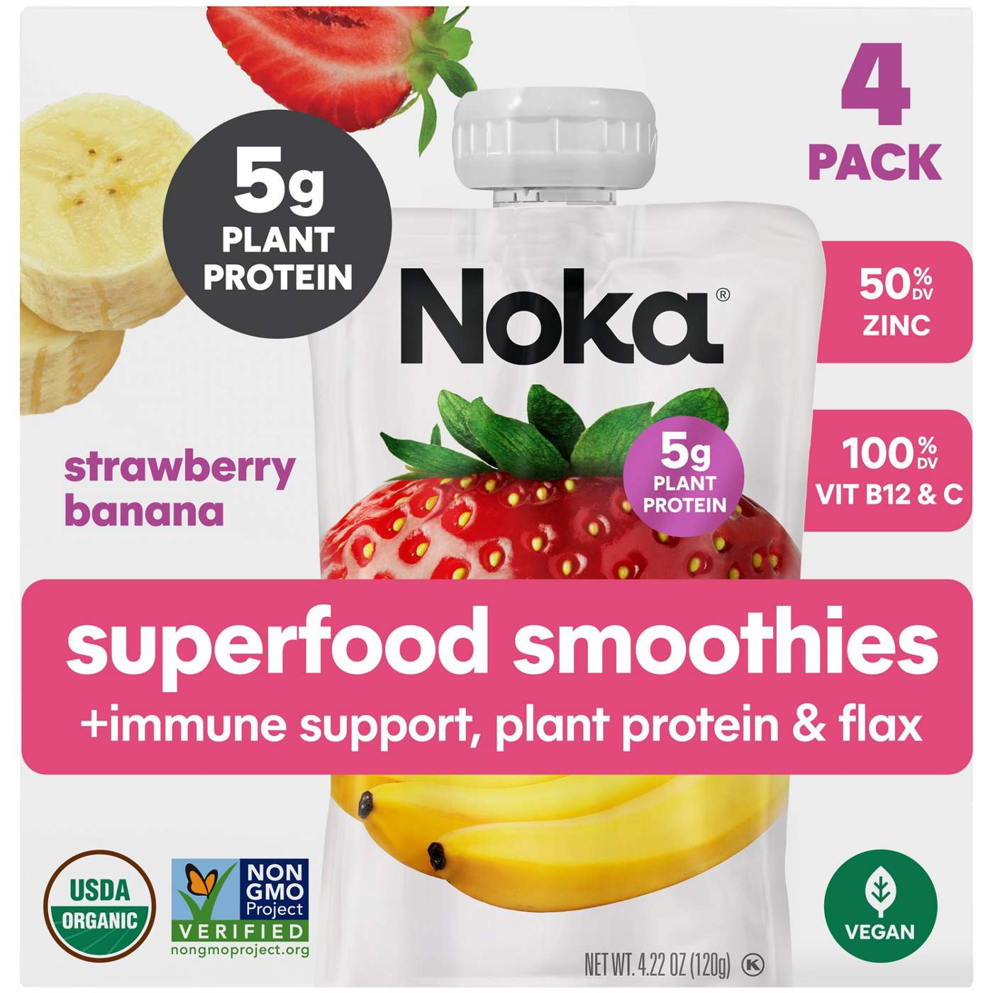 Noka Superfood Smoothies + Immune Support Pouches - Strawberry Banana; image 1 of 6