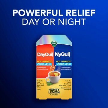 Vicks DayQuil & NyQuil Hot Remedy Cold & Flu Powder Mix Packets, Over-the-Counter Medicine, Daytime & Nighttime Fast Relief, Combo Pack