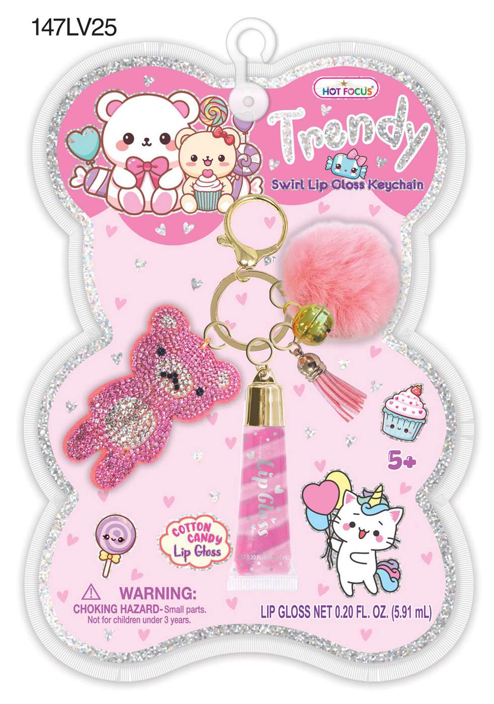 Hot Focus Trendy Swirl Cotton Candy Lip Gloss Keychain; image 2 of 2