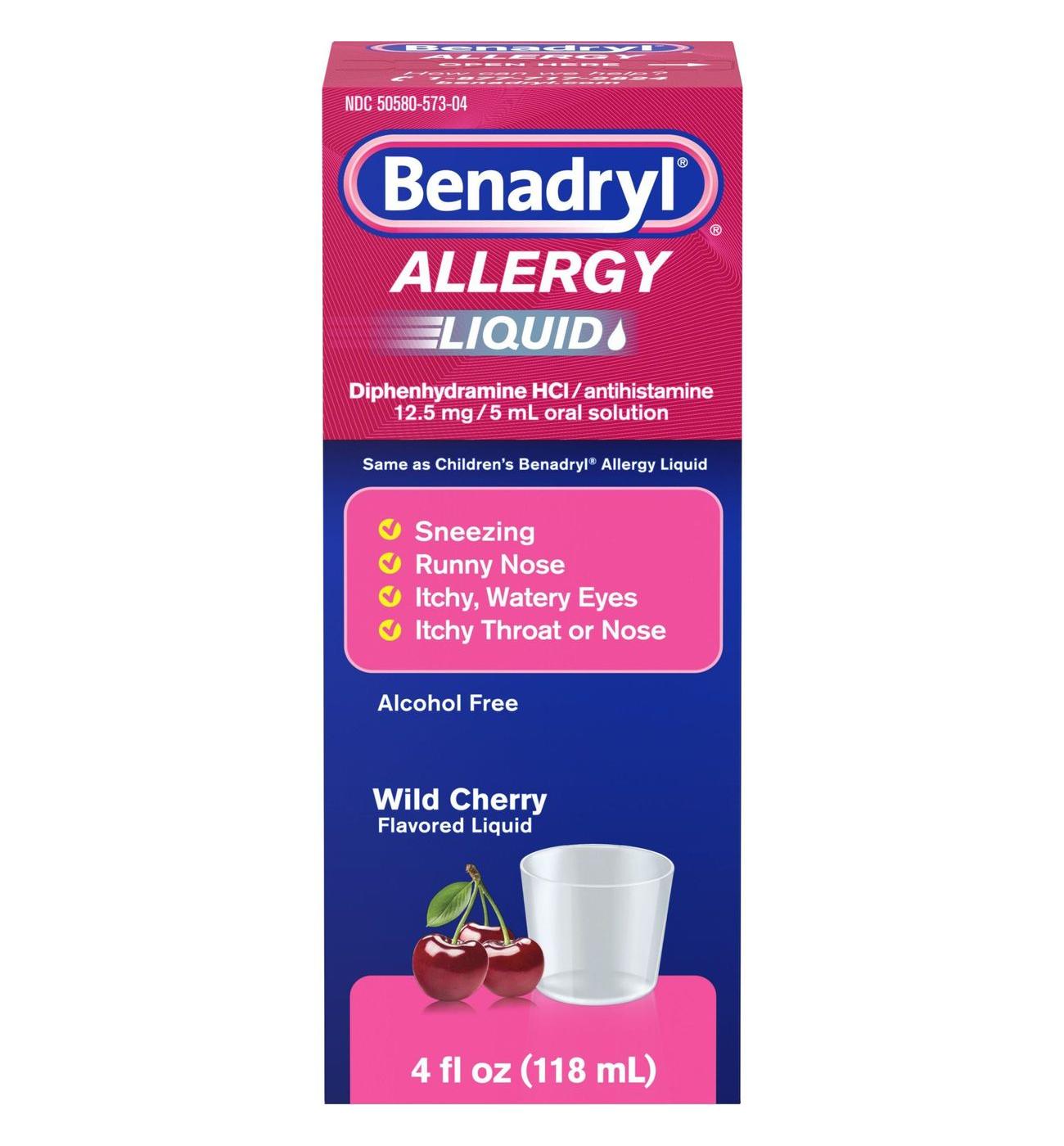 Benadryl Antihistamine Allergy Relief Liquid - Wild Cherry; image 1 of 7