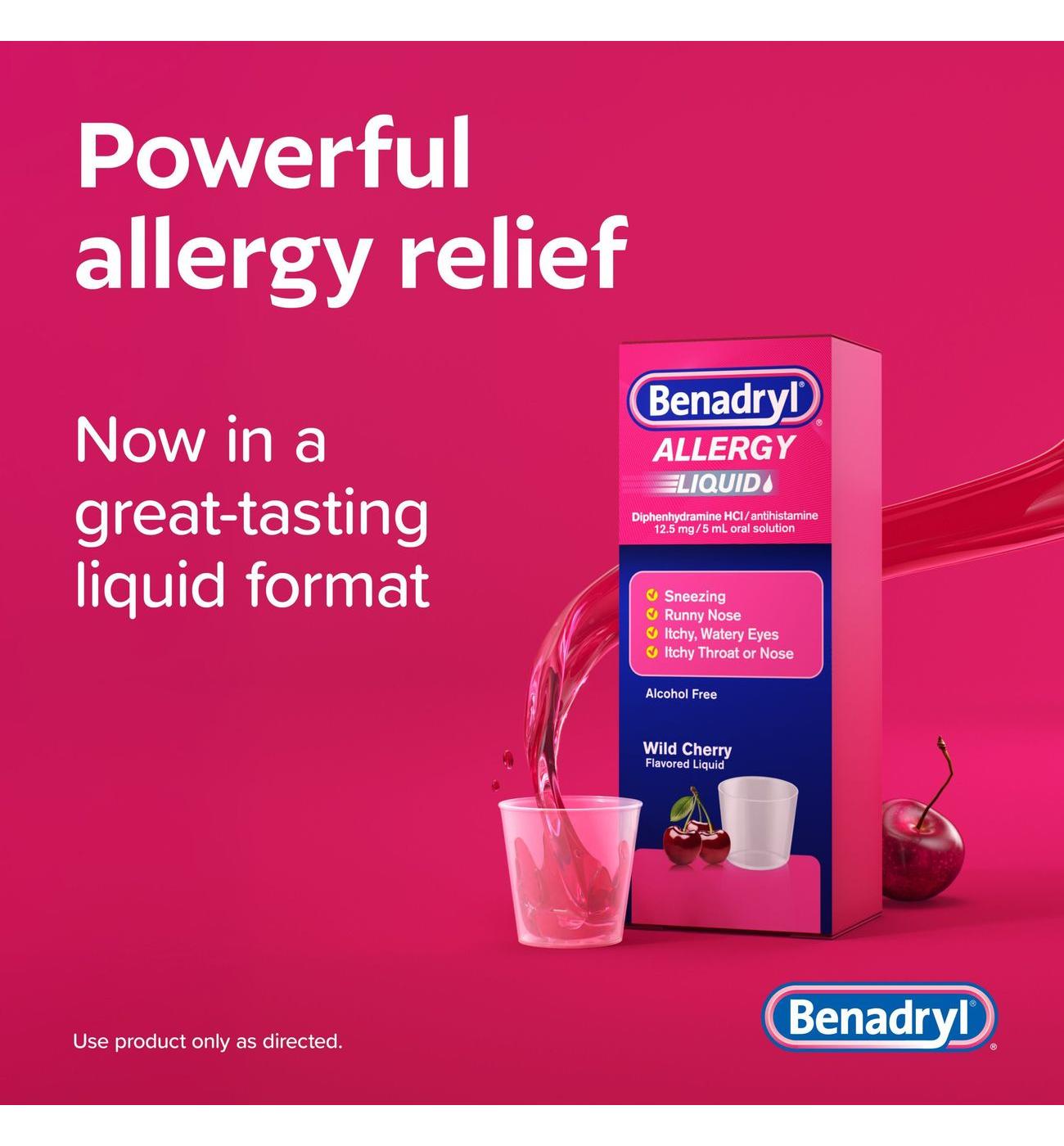 Benadryl Antihistamine Allergy Relief Liquid - Wild Cherry; image 4 of 7