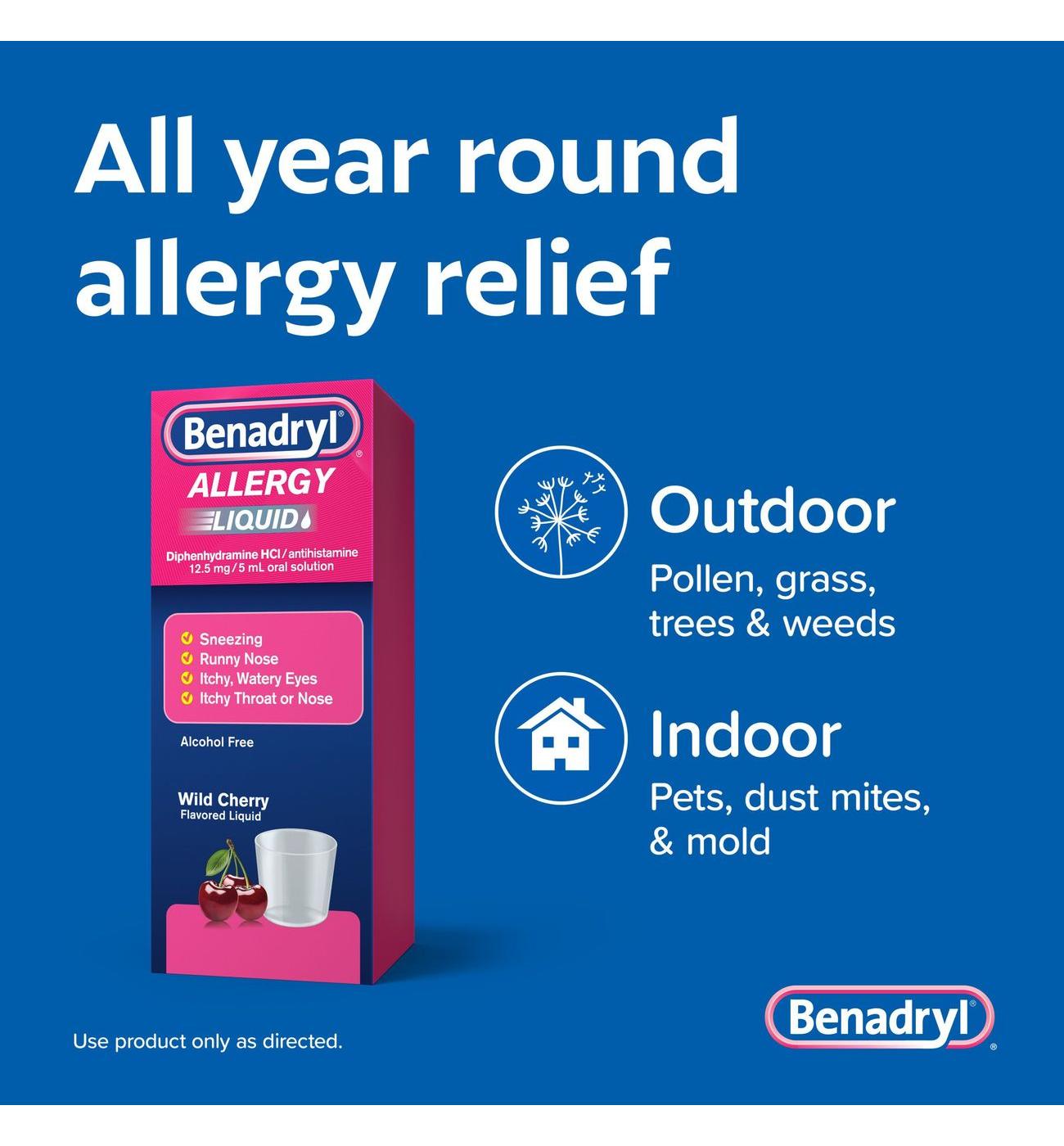Benadryl Antihistamine Allergy Relief Liquid - Wild Cherry; image 5 of 7