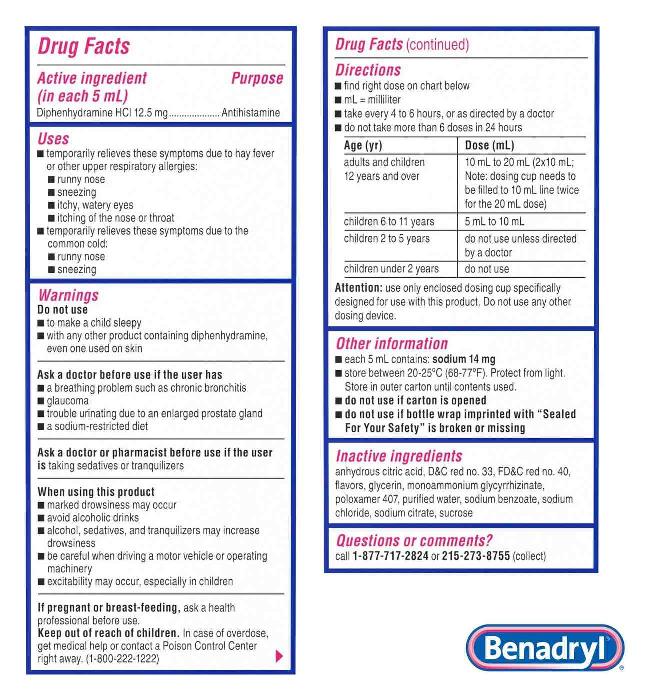 Benadryl Antihistamine Allergy Relief Liquid - Wild Cherry; image 6 of 7