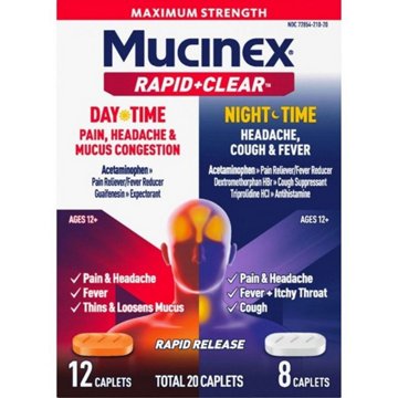 Mucinex Rapid Plus Clear Maximum Strength Daytime & Nighttime Pain Relief Caplets