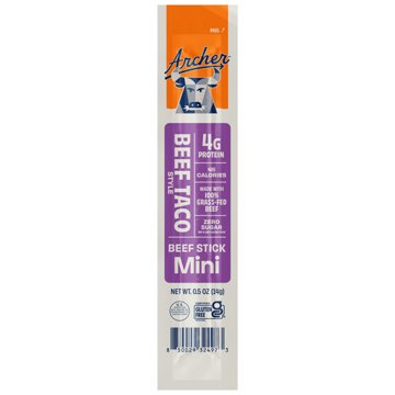 Archer Zero Sugar 4g Protein Grass-Fed Beef Mini Sticks - Beef Taco, 16 ct