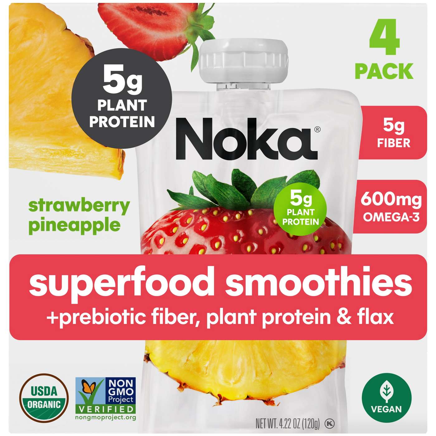 Noka Superfood Smoothies + Prebiotic Fiber & Flax Pouches - Strawberry Pineapple; image 1 of 4