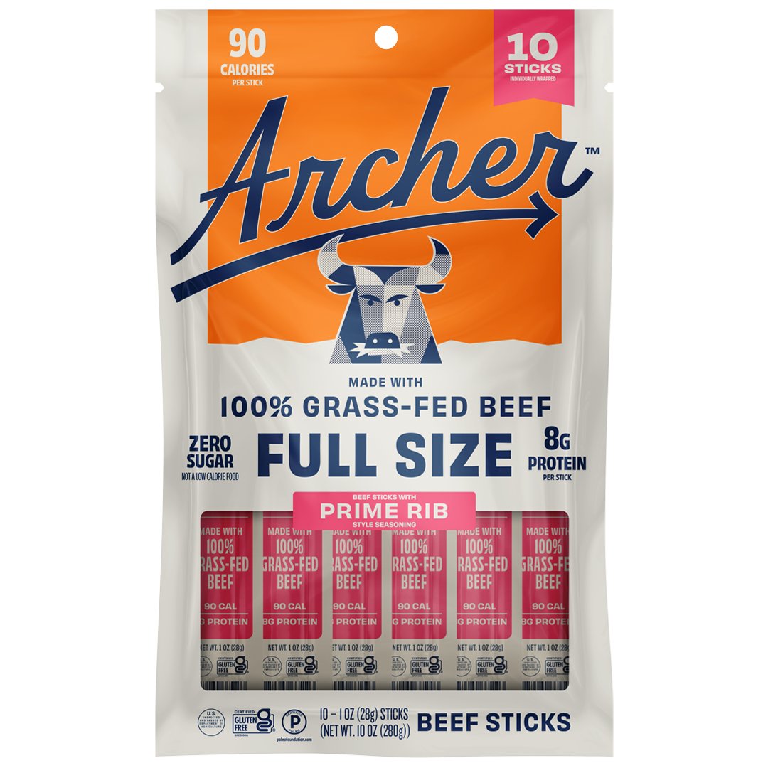 Archer Full Size Zero Sugar 8g Protein Grass-Fed Beef Sticks - Prime ...