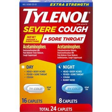 Tylenol Daytime & Nighttime Extra Strength Severe Cough Sore Throat Caplets