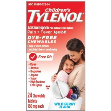 Tylenol Children's Dye Free Pain Relief Fever Reducer 160 mg Chewables - Wild Berry
