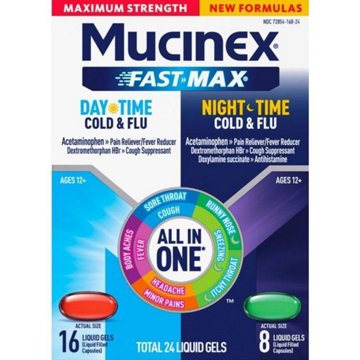 Mucinex Fast Max Daytime & Nighttime Cold & Flu Pain Relief Liquid Gels