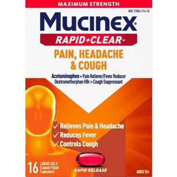 Mucinex Rapid Plus Clear Pain, Headache & Cough Pain Relief Liquid Gels
