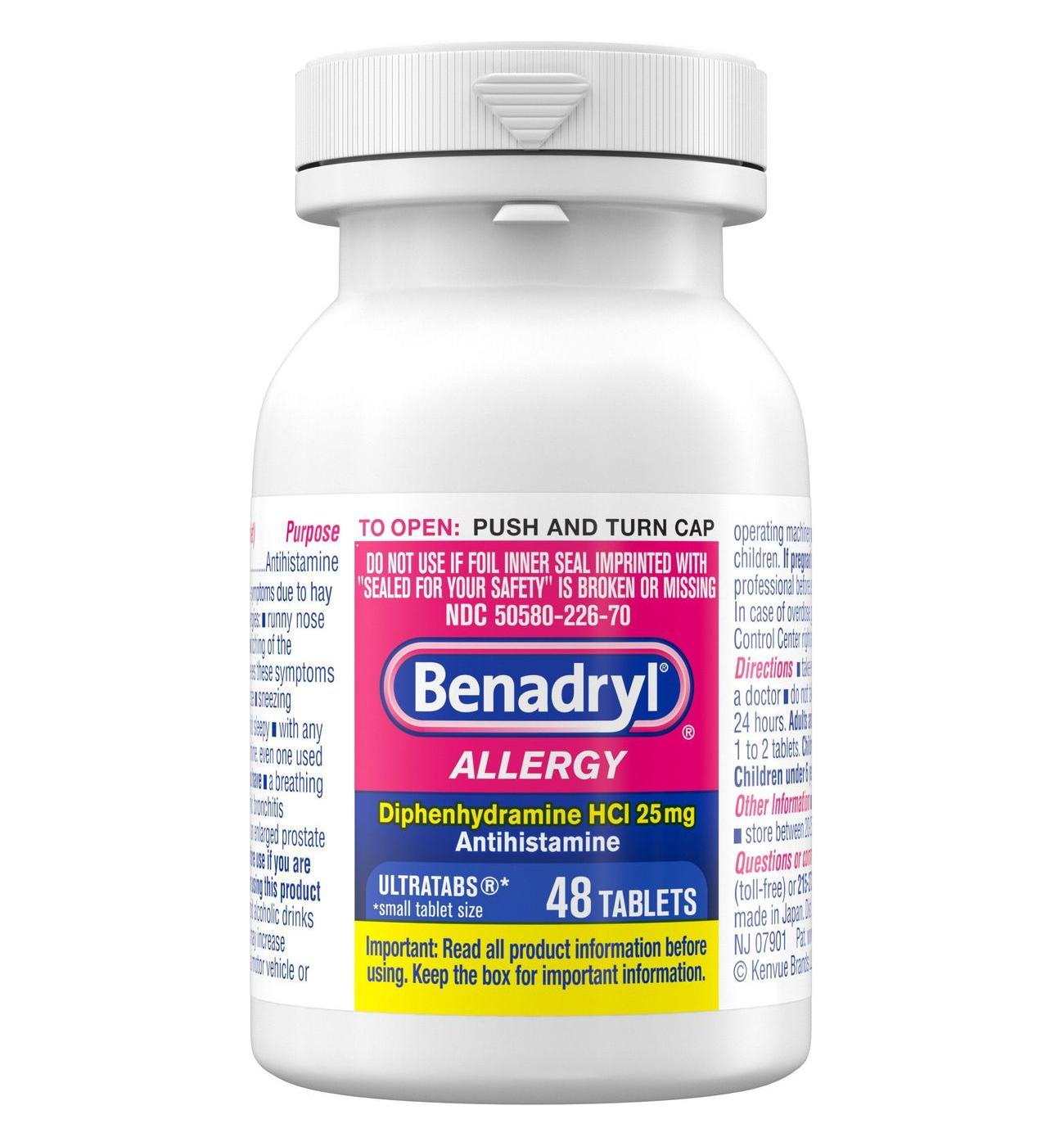 Benadryl Antihistamine Allergy Relief Ultratabs Tablets; image 2 of 5