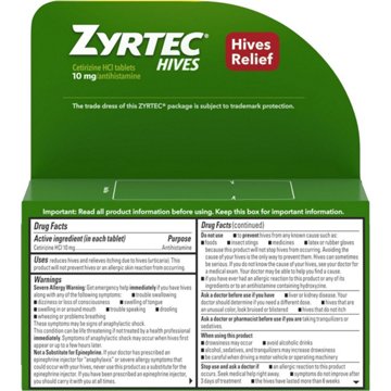 Zyrtec Hives Relief Antihistamine Tablets