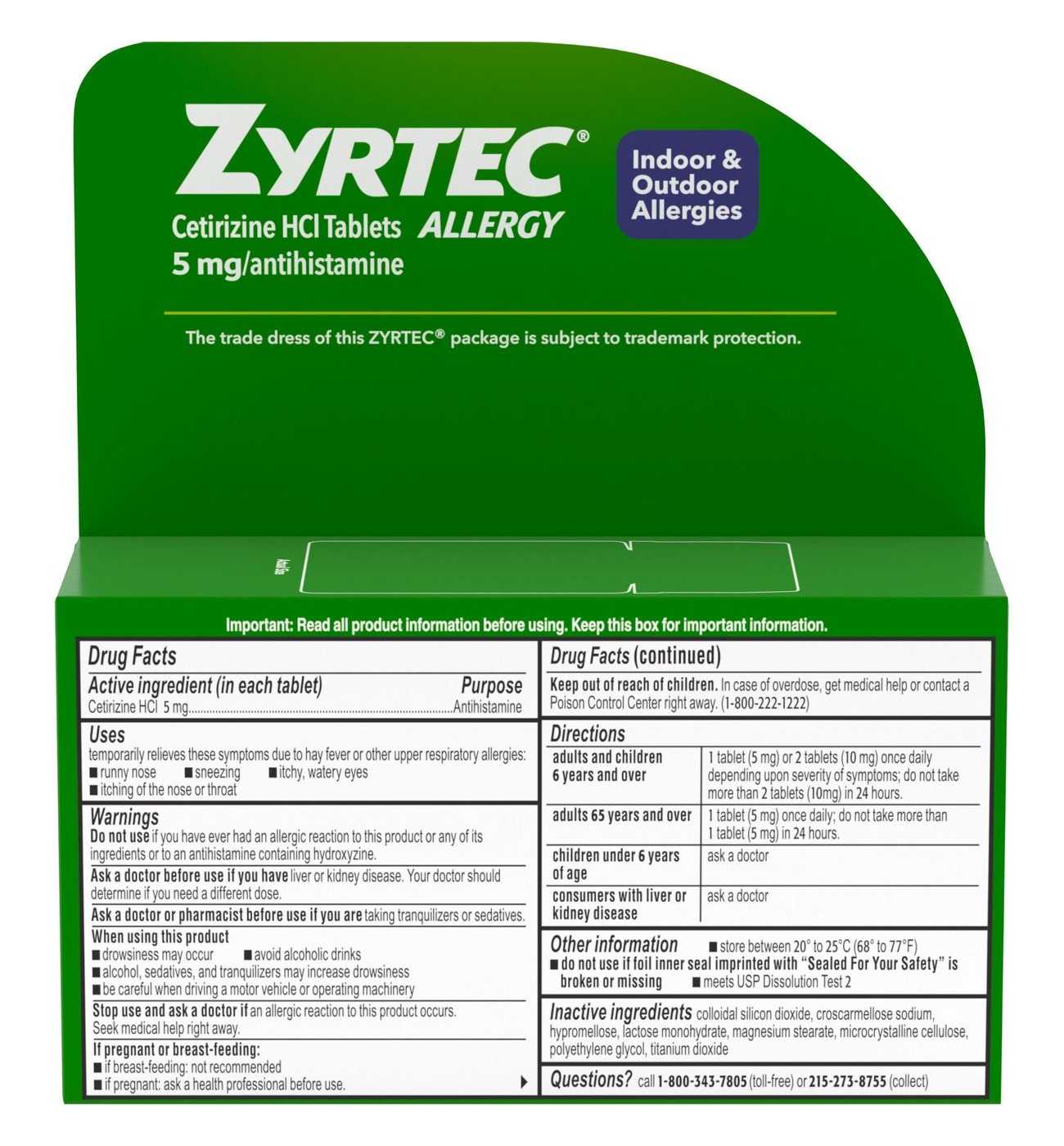 Zyrtec Indoor & Outdoor Allergy Relief 5 mg Antihistamine Tablets; image 5 of 8