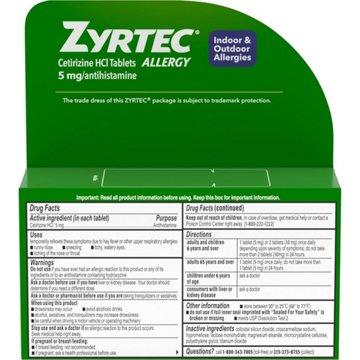 Zyrtec Indoor & Outdoor Allergy Relief 5 mg Antihistamine Tablets