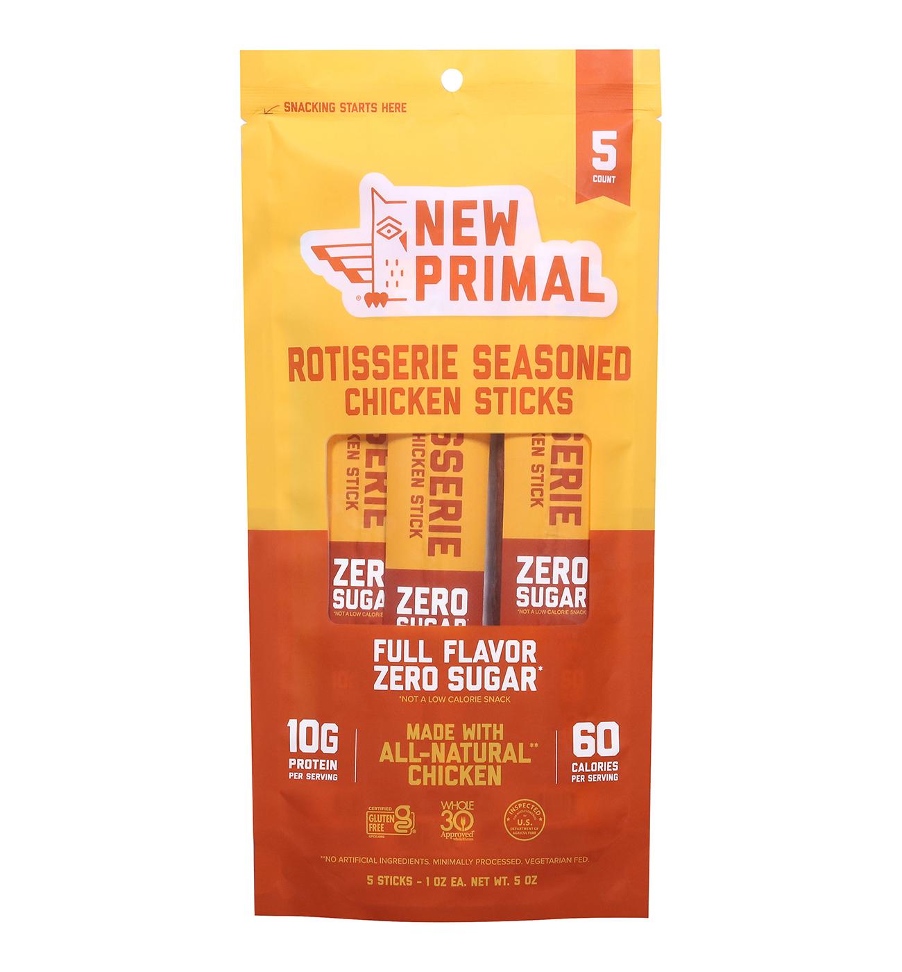 New Primal Zero Sugar 10g Protein Rotisserie Seasoned Chicken Sticks; image 1 of 2