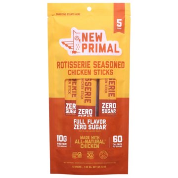 New Primal Zero Sugar 10g Protein Rotisserie Seasoned Chicken Sticks, 5 ct