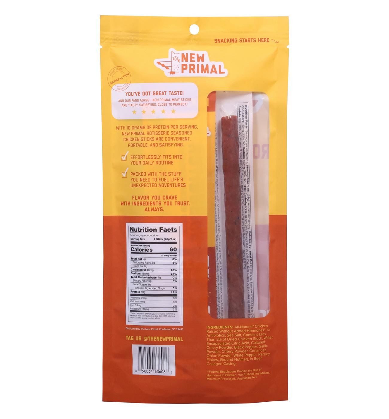 New Primal Zero Sugar 10g Protein Rotisserie Seasoned Chicken Sticks; image 2 of 2