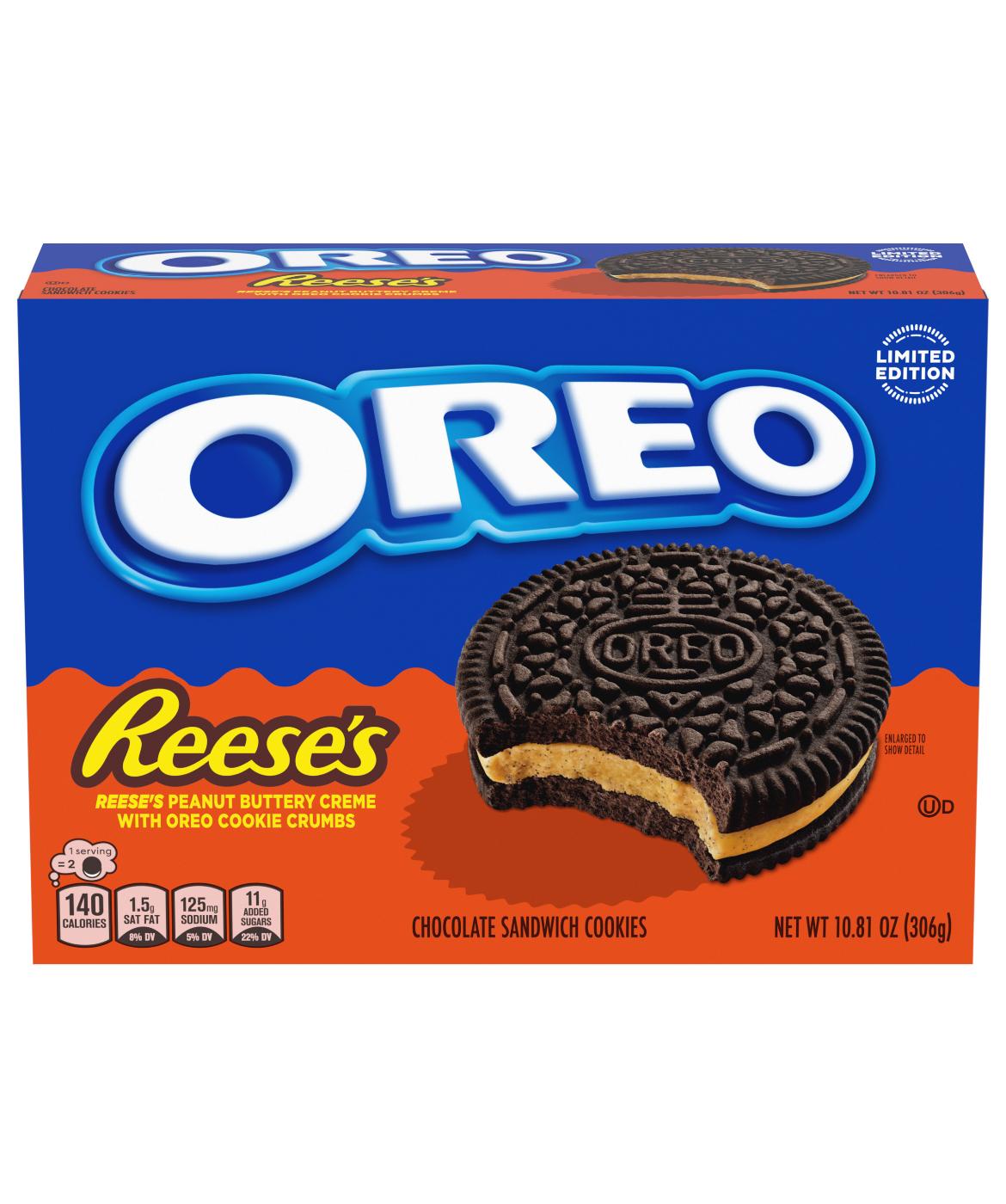 OREO Limited Edition Reese’s Peanut Buttery Creme Chocolate Sandwich Cookies; image 1 of 8
