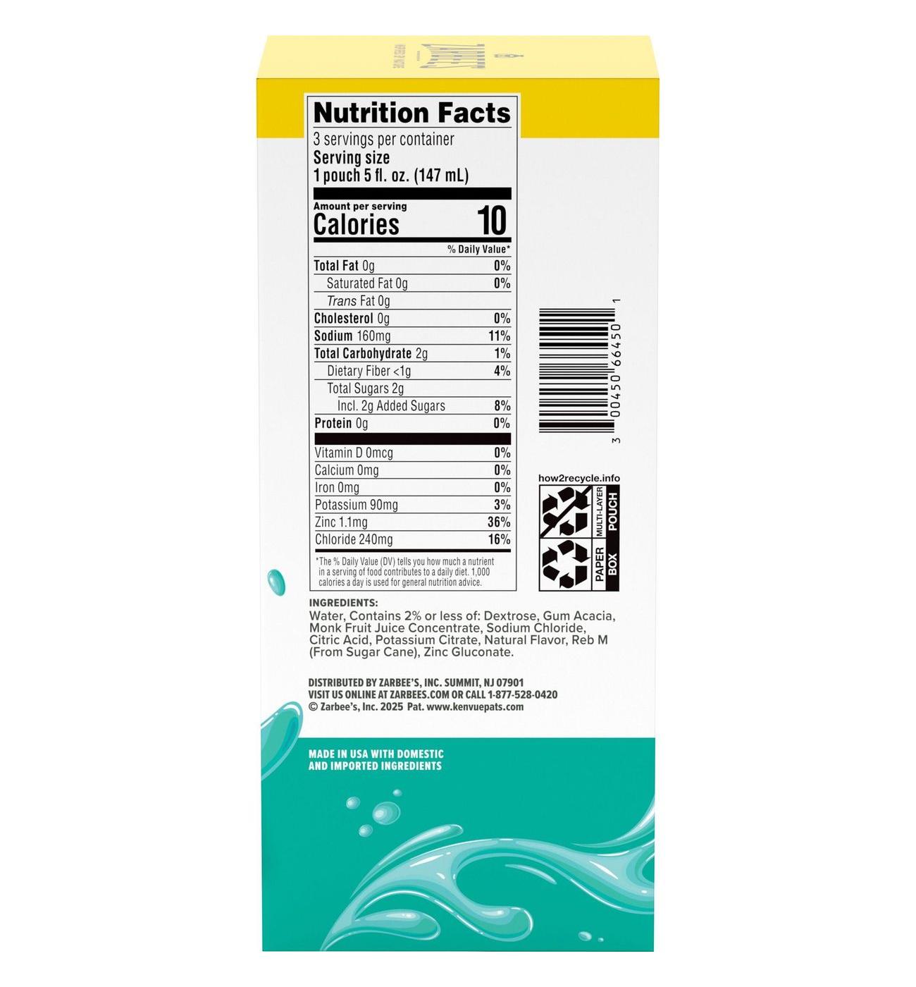 Zarbee's Triple Action Hydration Electrolyte Drink Pouch - Lemon Lime; image 3 of 4