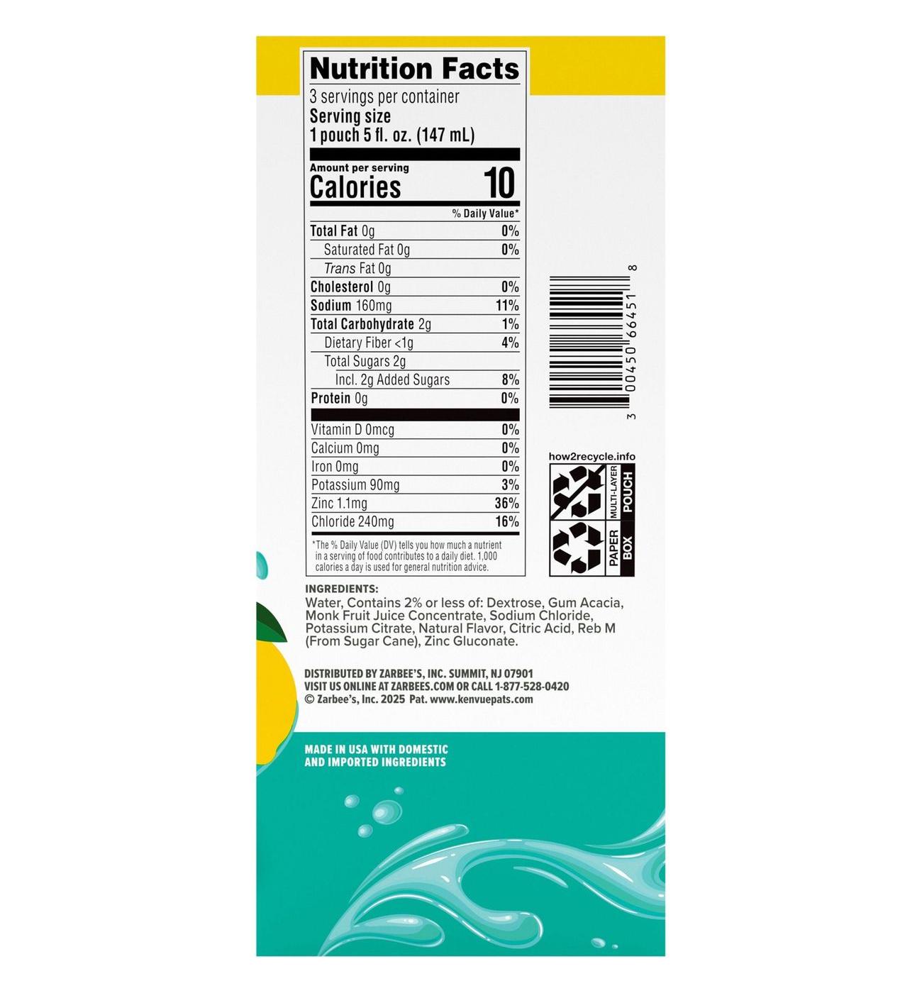 Zarbee's Triple Action Hydration Electrolyte Drink Pouch - Strawberry Lemonade; image 2 of 4