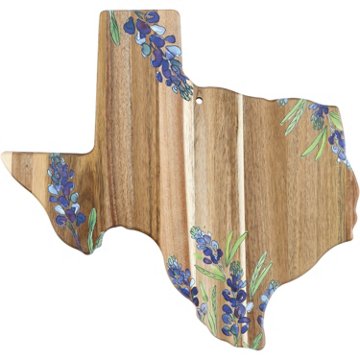 Destination Holiday Bluebonnet Texas-Shaped Acacia Board, 17'' x 18''