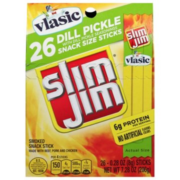 Slim Jim Vlasic Dill Pickle Snack Size Meat Sticks, 26 ct