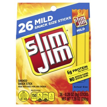 Slim Jim Mild Snack Size Meat Sticks, 26 ct