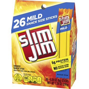 Slim Jim Mild Snack Size Meat Sticks, 26 ct