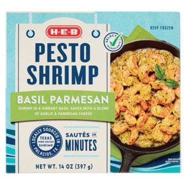 H-E-B Sauced Pesto Shrimp - Basil Parmesan, 14 oz