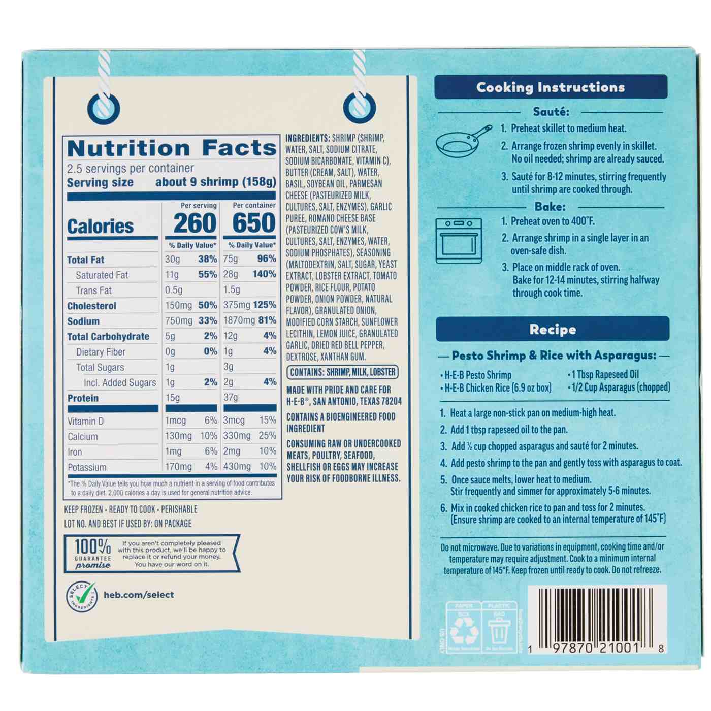 H-E-B Sauced Pesto Shrimp - Basil Parmesan; image 3 of 3