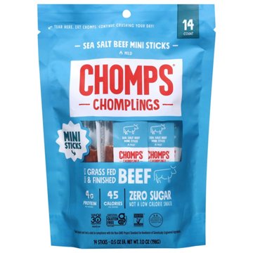 Chomps Chomplings 4g Protein Mini Sea Salt Beef Jerky Meat Sticks, 14 ct