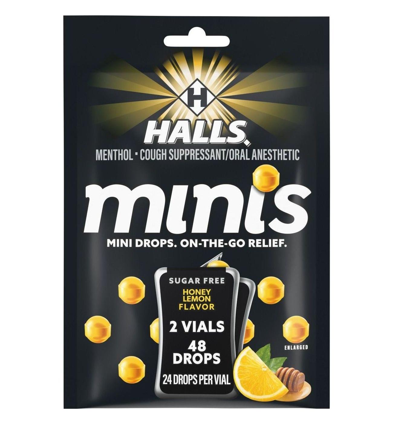 Halls Minis Sugar Free Cough & Throat Relief Drops - Honey Lemon, 2 pk; image 1 of 5