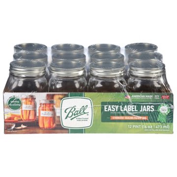 Ball Pint Size Smooth Sided Mason Jars - Regular Mouth, 12 ct