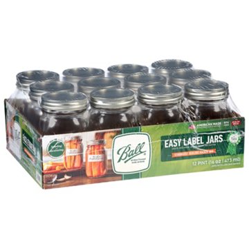 Ball Pint Size Smooth Sided Mason Jars - Regular Mouth, 12 ct