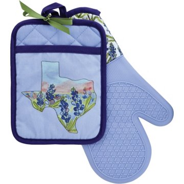 Destination Holiday Texas Bluebonnet Oven Mitt & Potholder Set, 2 pc
