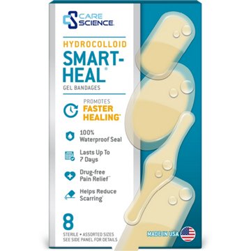 Care Science Hydrocolloid Smart Heal Gel Waterproof Bandages - Assorted, 8 ct