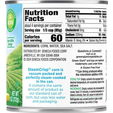 Green Giant Steam Crisp Super Sweet Yellow & White Whole Kernel Corn, 11 oz