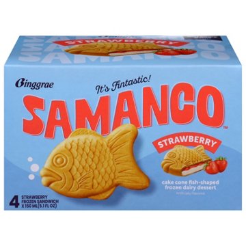 Binggrae Samanco Frozen Dairy Dessert Sandwich - Strawberry, 4 ct