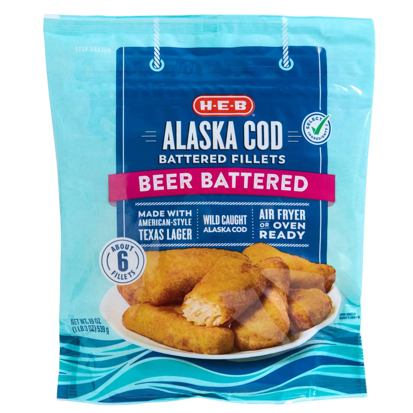 H-E-B Frozen Beer Battered Alaskan Cod Fillets; image 1 of 2