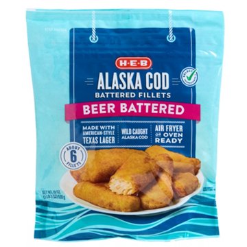 H-E-B Frozen Beer Battered Alaskan Cod Fillets, 6 ct