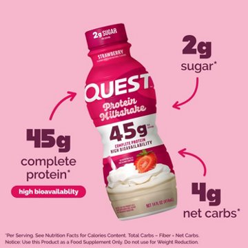 Quest 45g Protein Milkshake - Strawberry, 14 oz