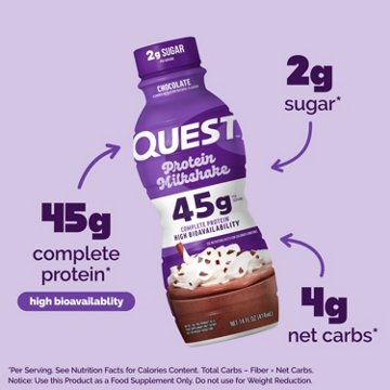 Quest 45g Protein Milkshake - Chocolate, 14 oz