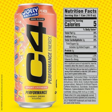 C4 Performance Zero Sugar Energy Drink - Jolly Rancher Peach
