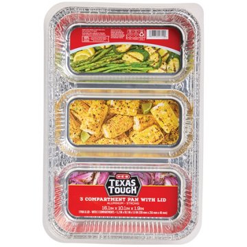 H-E-B Texas Tough Aluminum Pan Three Compartment with Lid, 16.1'' x 10.1'' x 1.9''