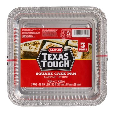 H-E-B Texas Tough 3 pk Square Foil Cake Pans, 8" x 8"