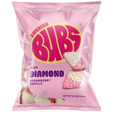 BUBS Strawberry Vanilla Sour Diamond Swedish Candy, 5.5 oz