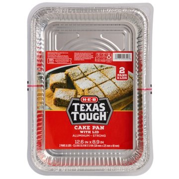 H-E-B Texas Tough 2 pk Foil Cake Pans & Lids, 13" x 9"
